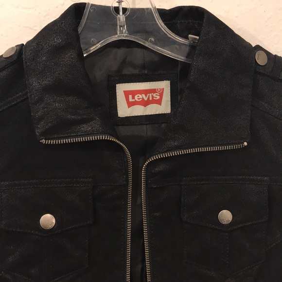 LEVIS black fitted cropped 100% leather coat XS - Picture 2 of 8